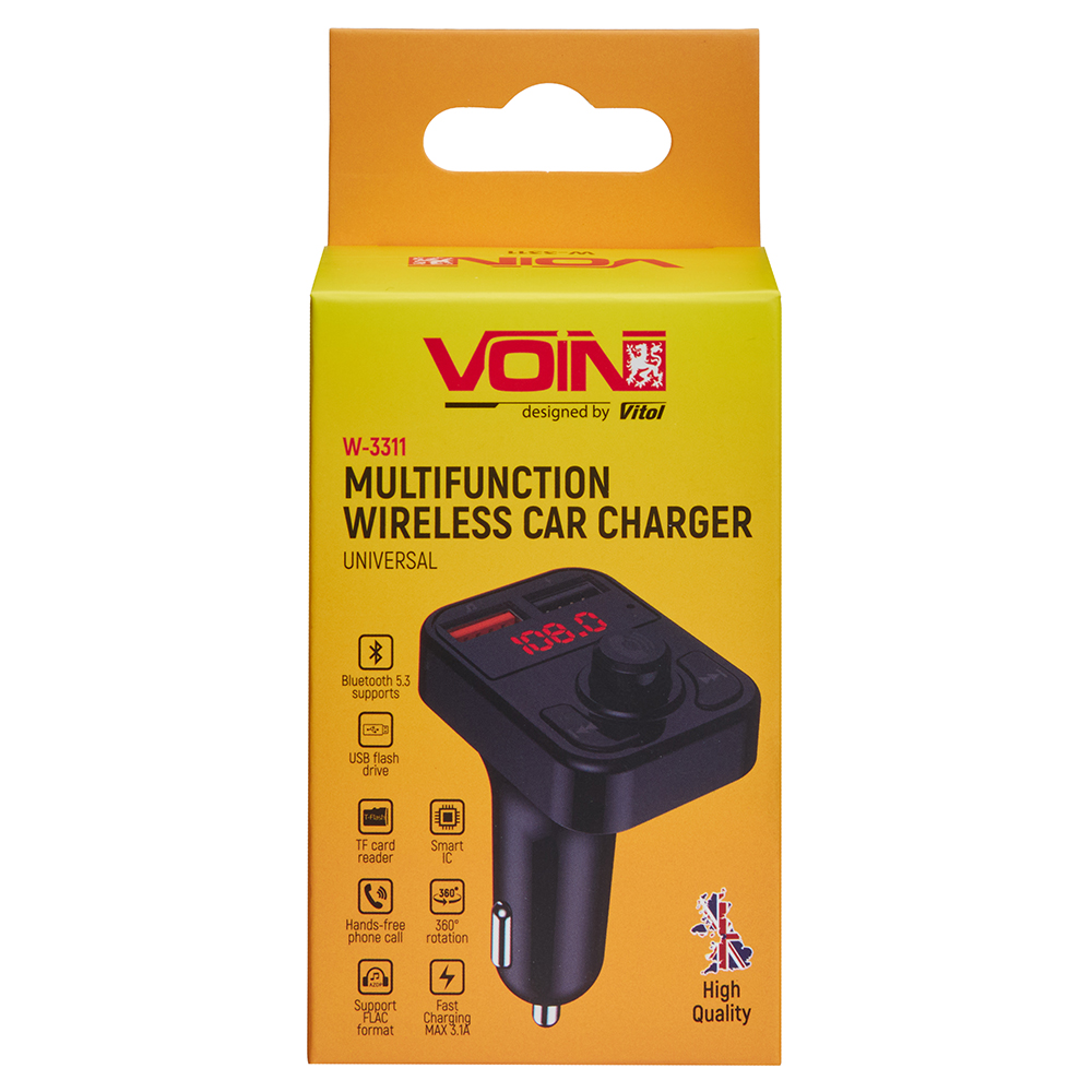 ��������� FM, VOIN W-3311, 12-24V 2 USB 3.1A, Bluetooth 5.3, Hands-free
