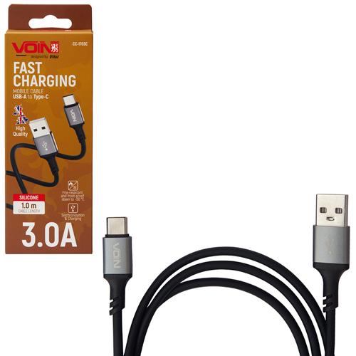 ������ VOIN CC-1703C USB - Type C 3A 1m, Black (������ �������/�������� �����)
