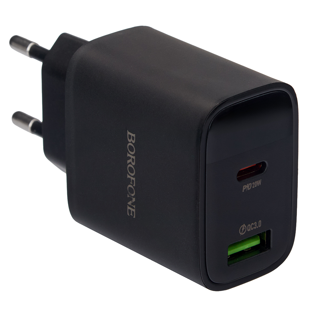 ��������� �������� �������  BOROFONE BA96A Type-C: 20W,  USB-A?18W LED �������, Black