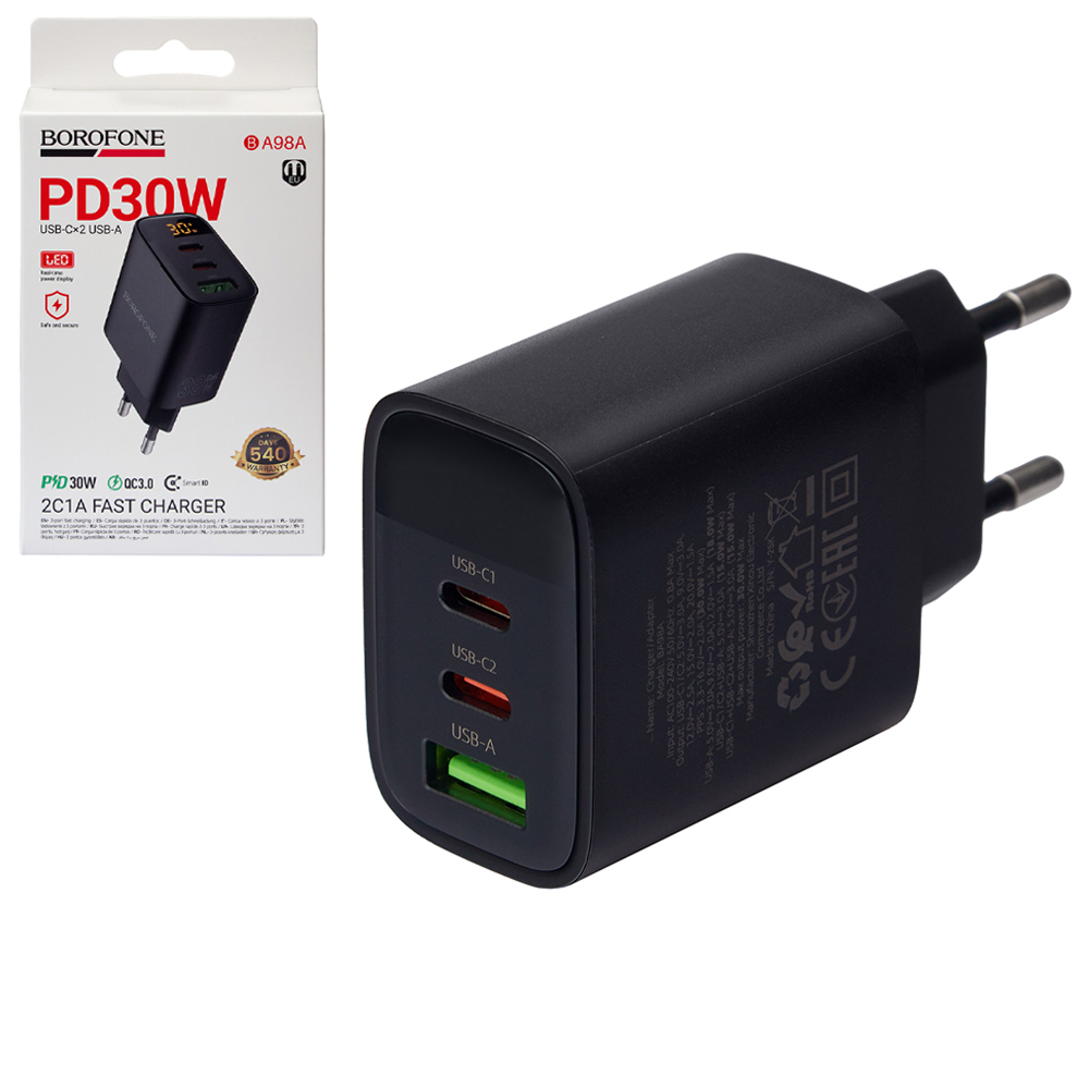 ��������� �������� �������� �������  BOROFONE BA98A USB-C1/C2:30W, USB-A?18W Black