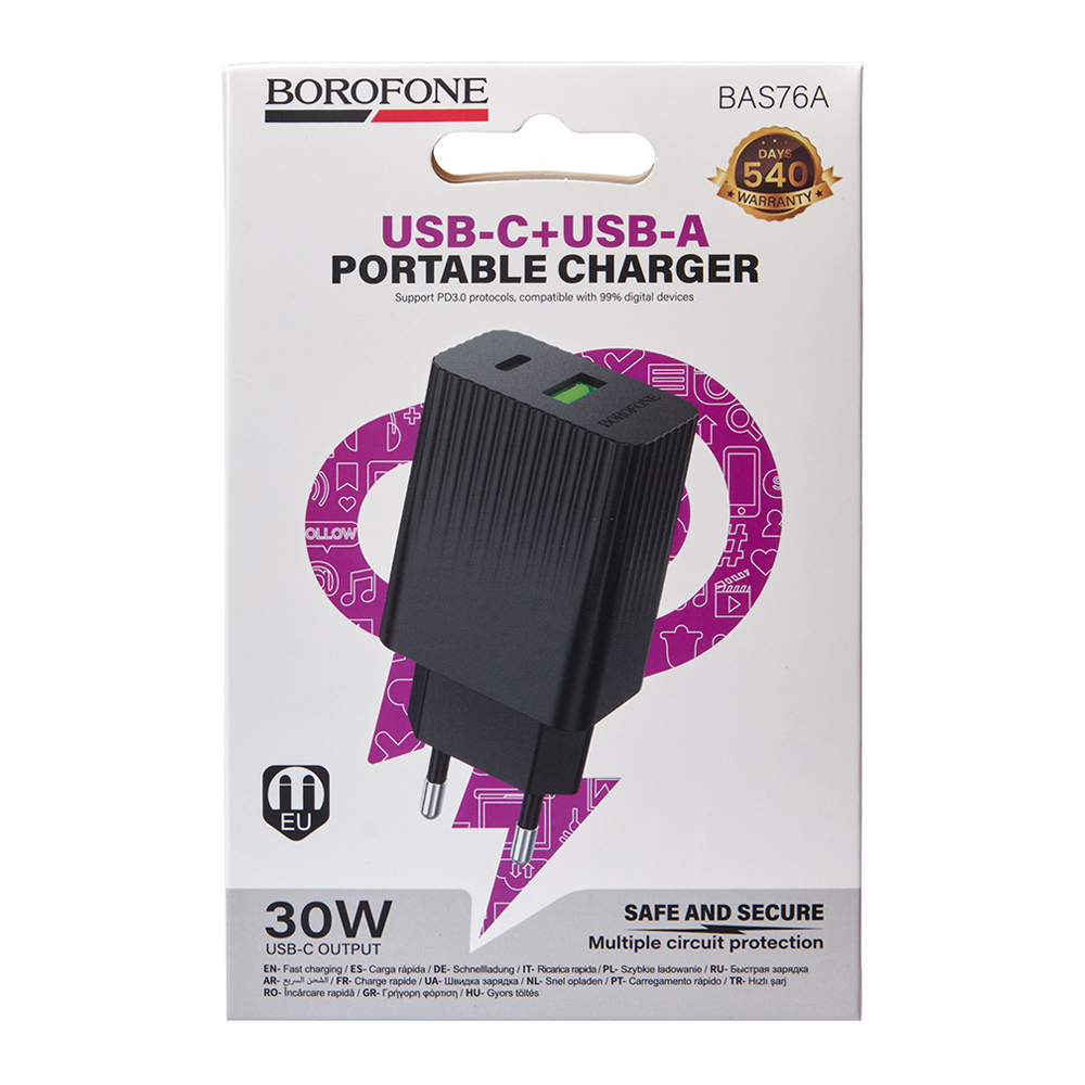 ��������� �������� �������  BOROFONE BAS76A PD30W+QC3.0 Black