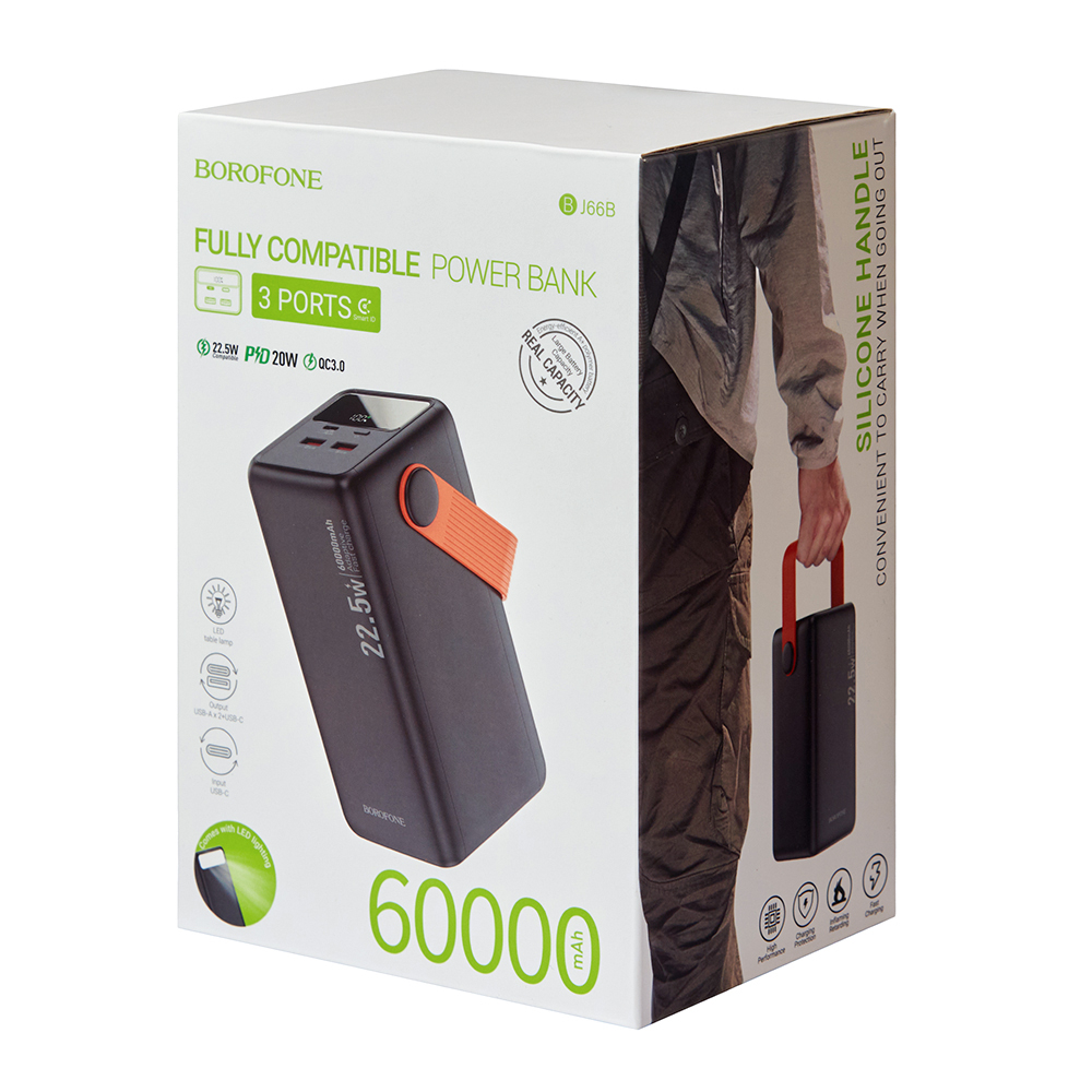 Power bank Borofone BJ66B 60000 mAh 22,5W+PD20W Black, LED �������, �������