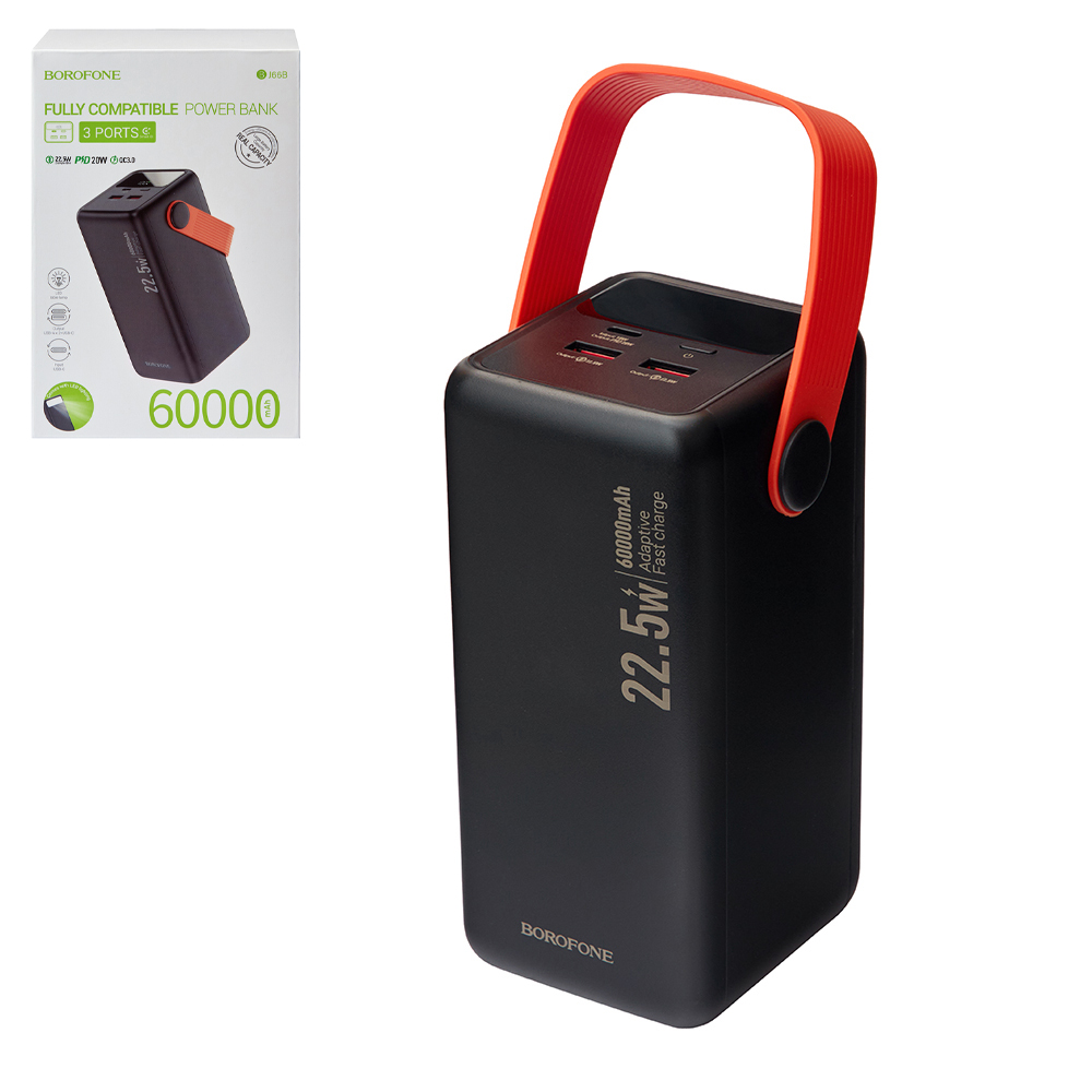 Power bank Borofone BJ66B 60000 mAh 22,5W+PD20W Black, LED �������, �������
