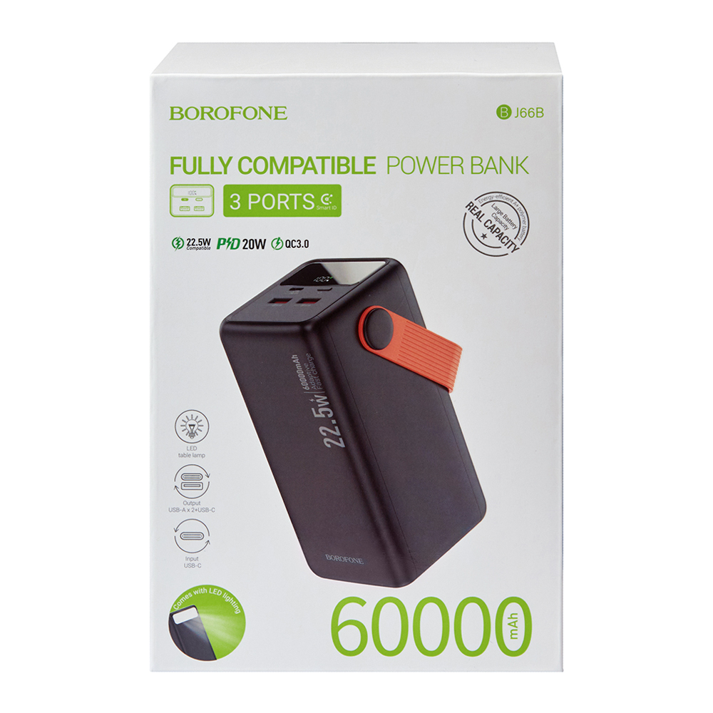 Power bank Borofone BJ66B 60000 mAh 22,5W+PD20W Black, LED �������, �������