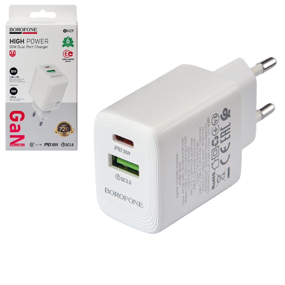 ��������� �������� �������  BOROFONE BN29 PD30W+QC3.0 18W White
