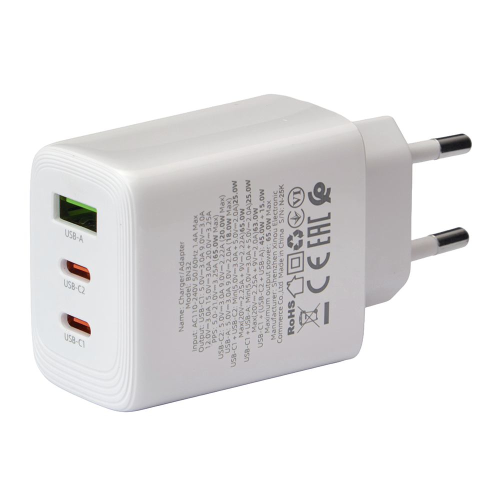 ��������� �������� �������  BOROFONE BN32 USB-C1:65W, USB-C2?20W, USB-A?18W White