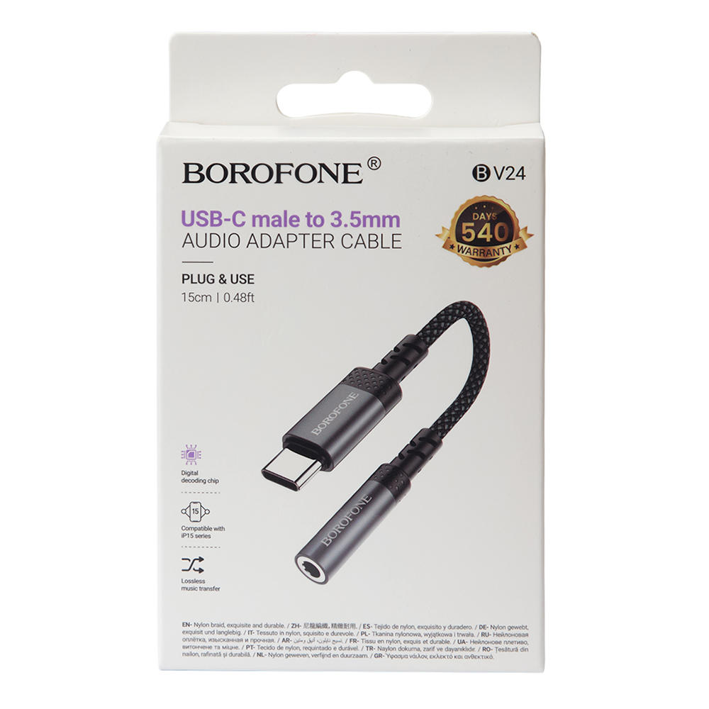 ���������� BOROFONE BV24, Type-C male - 3.5 female, 0,15�
