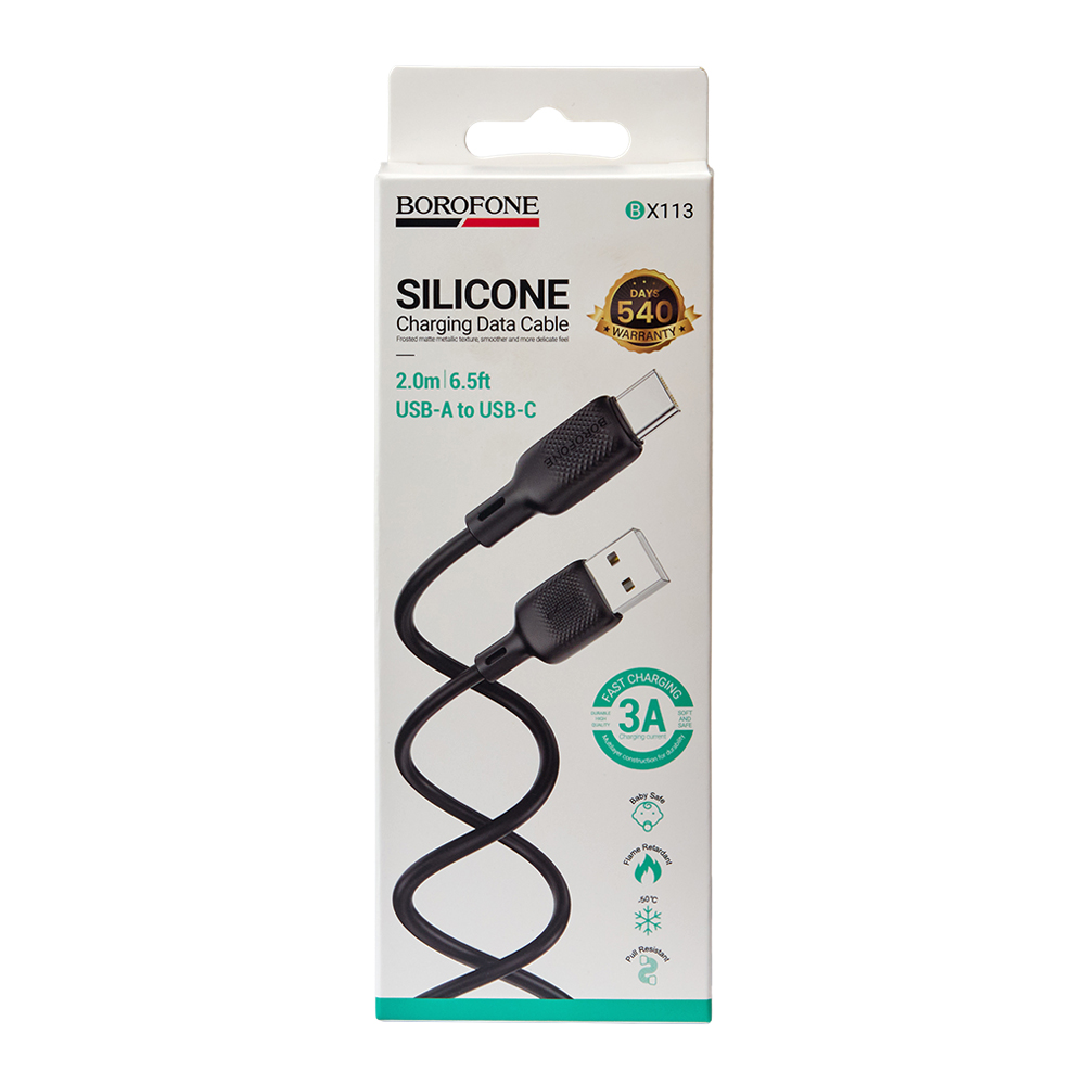 ������ BOROFONE BX113BK, USB - Type-C 3�, 2m, Black (������ �������/�������� �����)