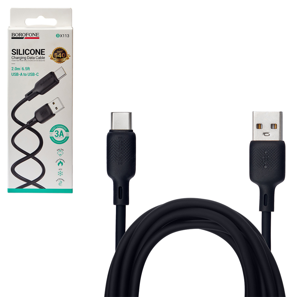 ������ BOROFONE BX113BK, USB - Type-C 3�, 2m, Black (������ �������/�������� �����)