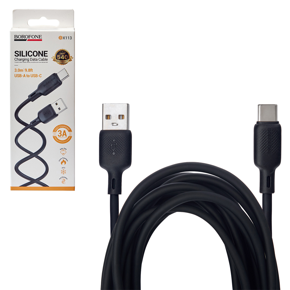 ������ BOROFONE BX113BK, USB - Type-C 3�, 3m, Black (������ �������/�������� �����)