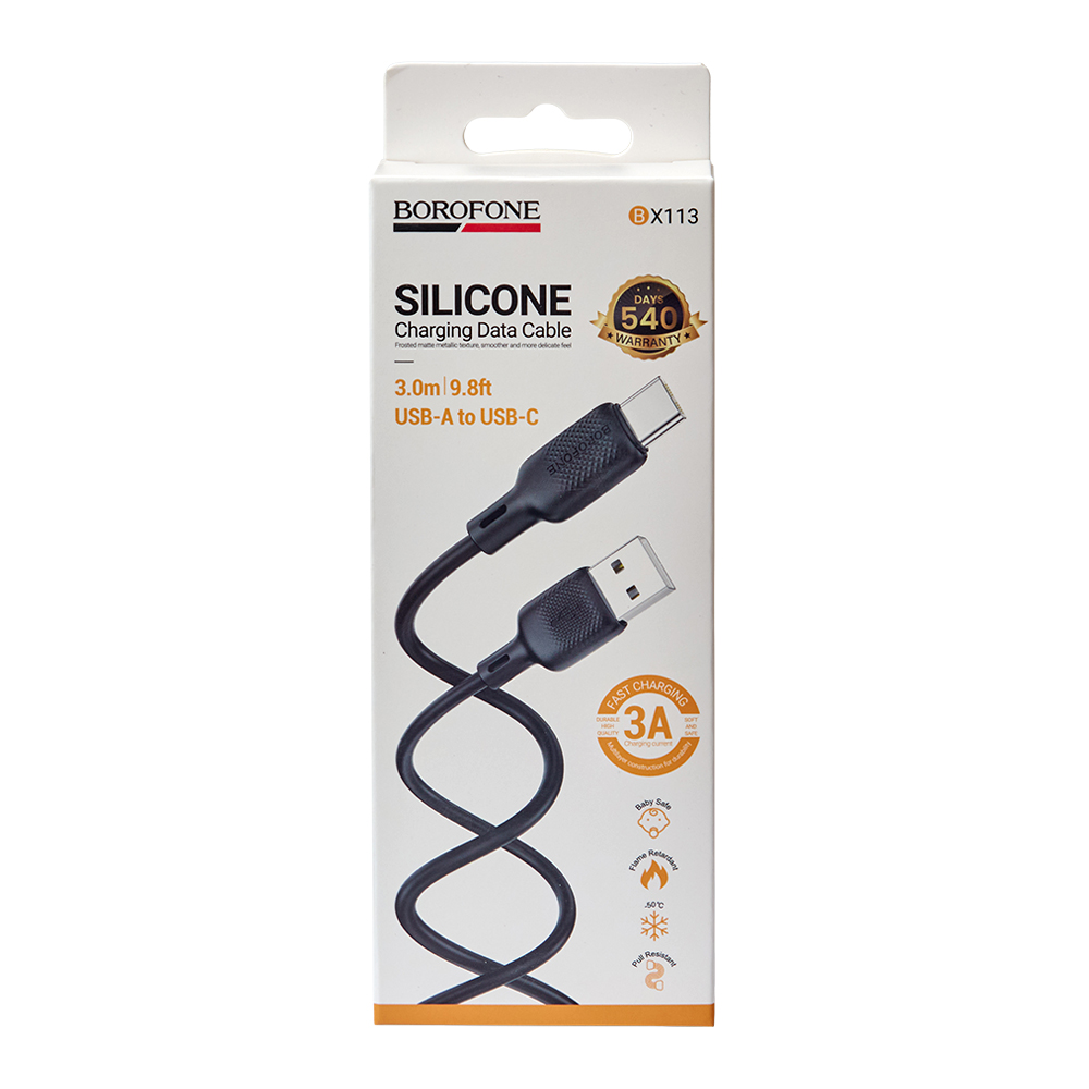 ������ BOROFONE BX113BK, USB - Type-C 3�, 3m, Black (������ �������/�������� �����)
