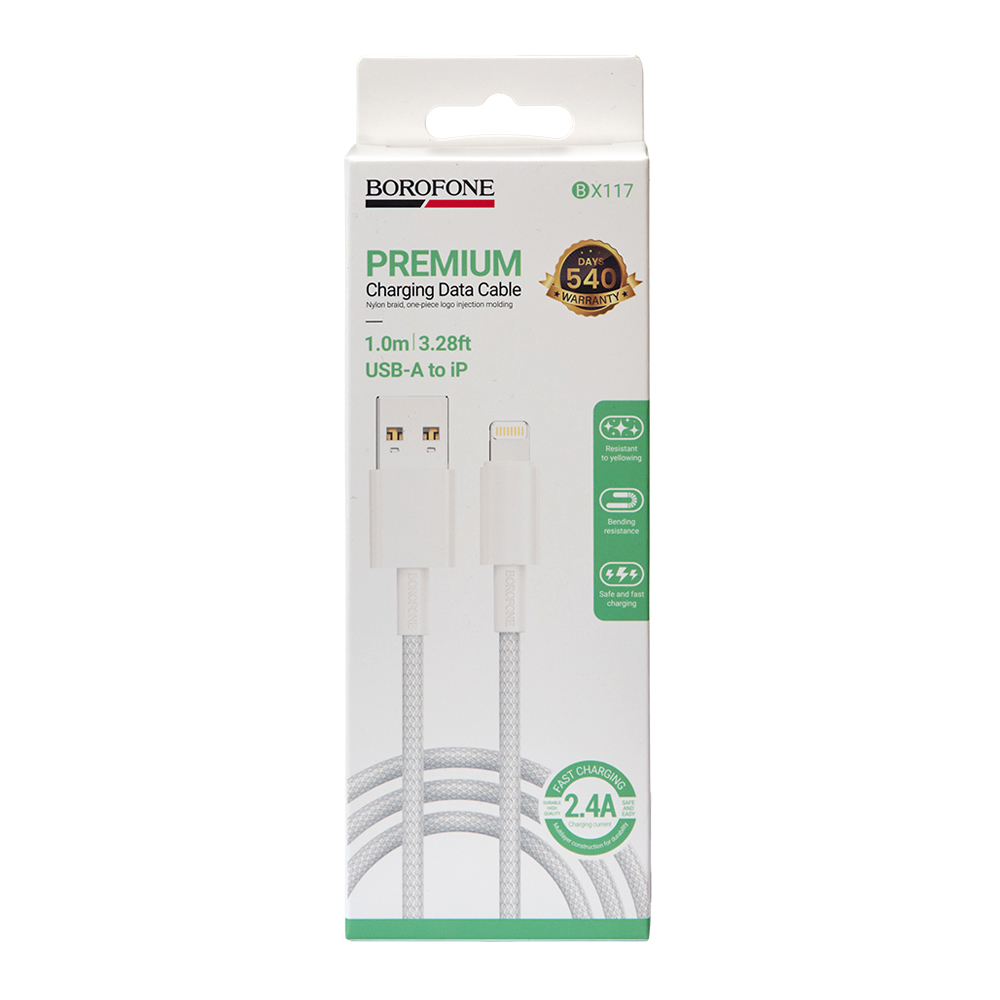 ������ BOROFONE BX117W, USB - Lightning 2.4�, 1m, White, (������ �������/�������� �����)