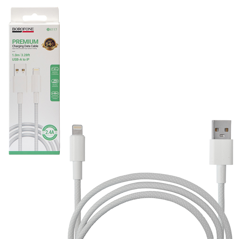 ������ BOROFONE BX117W, USB - Lightning 2.4�, 1m, White, (������ �������/�������� �����)