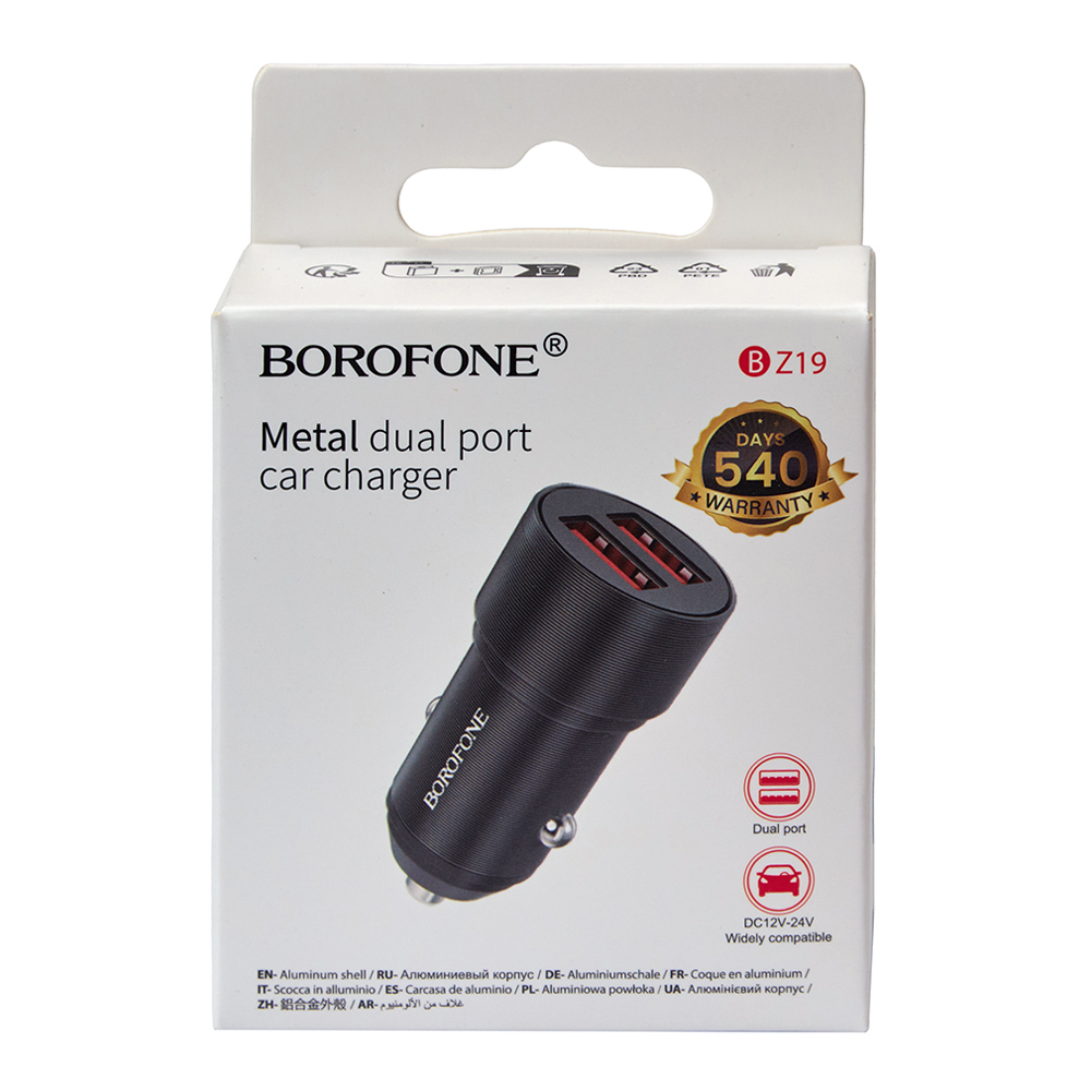 ������������ �������� ������� BOROFONE BZ19, USB-A 1/2: 5V/2.4A Black
