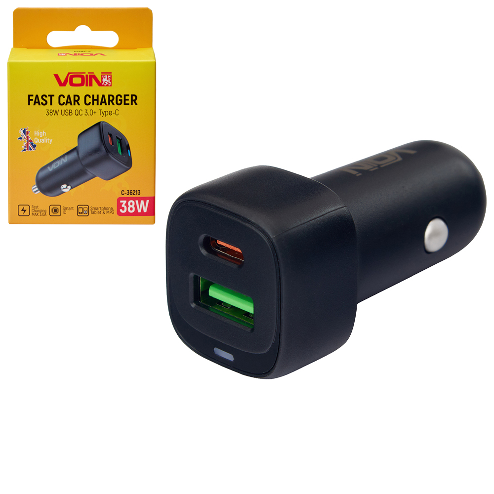 ������������ �������� ������� VOIN 38W, 1USB QC3.0 18W + 1PD 20W, 12/24V