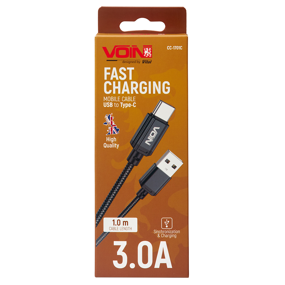 ������  VOIN CC-1701C USB - Type C 3�, 1m, black (������ �������/�������� �����)