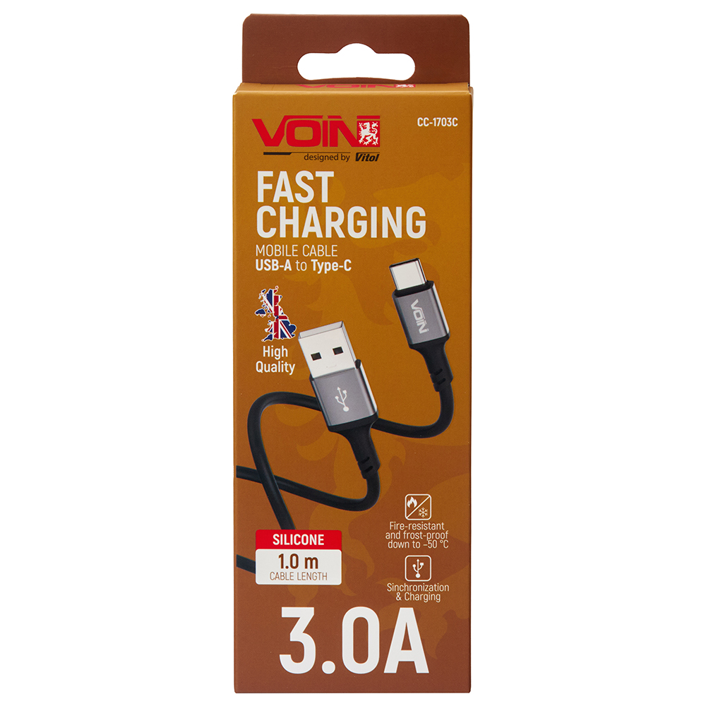 ������ VOIN CC-1703C USB - Type C 3A 1m, Black (������ �������/�������� �����)