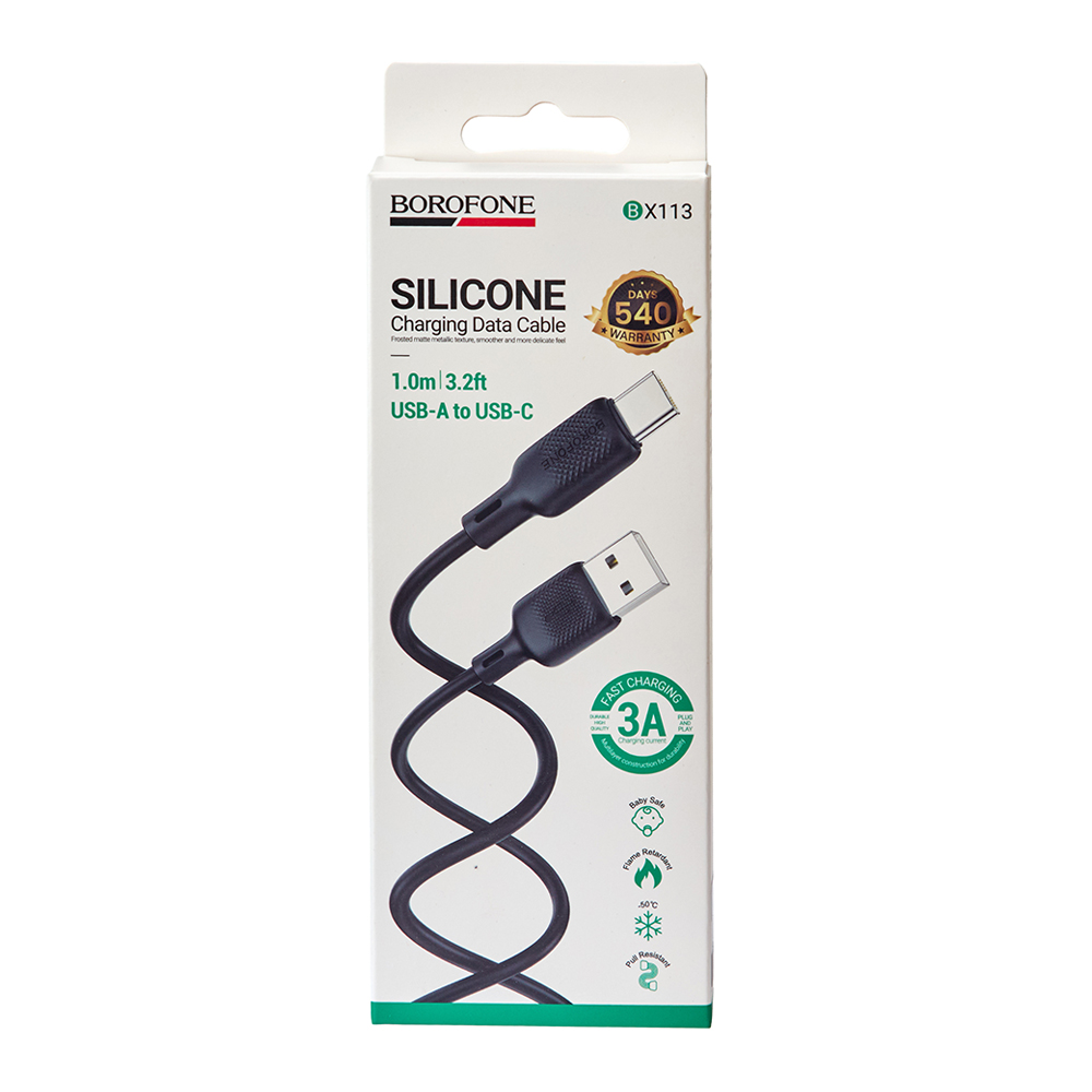 ������ BOROFONE BX113BK, USB - Type-C 3�, 1m, Black (������ �������/�������� �����)