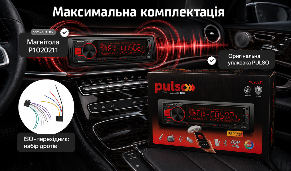 ������������� Pulso-1020211: DSP, ������� LCD-�������, RGB-�������, USB, FM, RCA, ���������� 4?50 ��, Bluetooth.