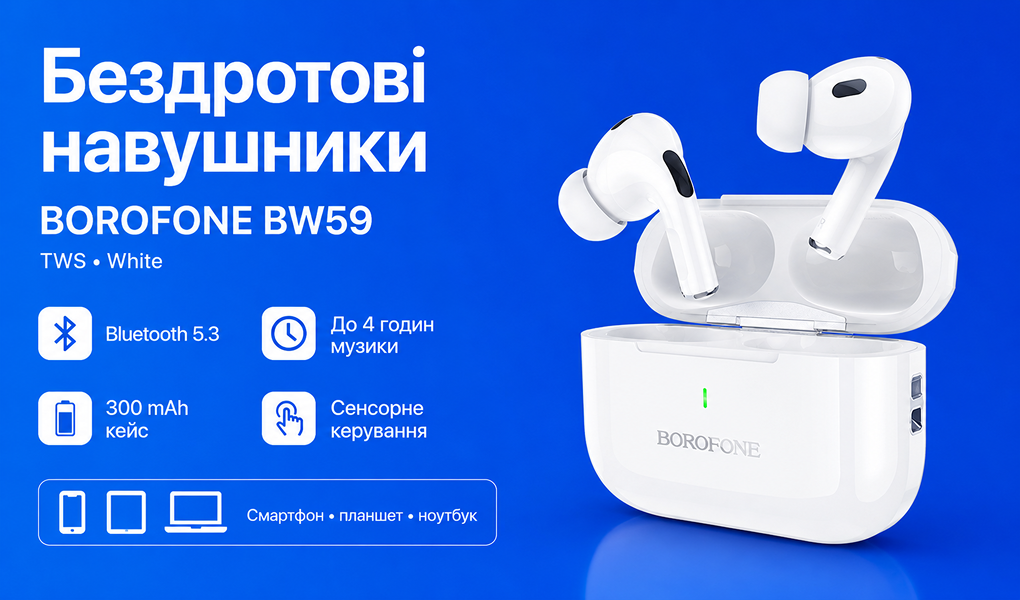 ��������� ��������� TWS BOROFONE BW59 White, bluetooth 5.3