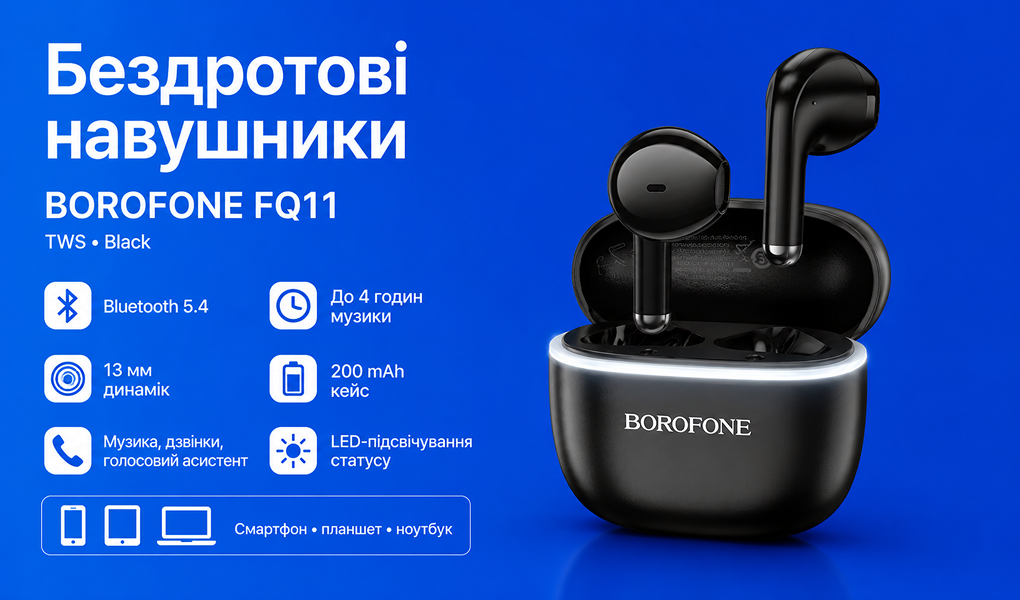 ��������� ��������� TWS BOROFONE FQ11 Black, bluetooth 5.4
