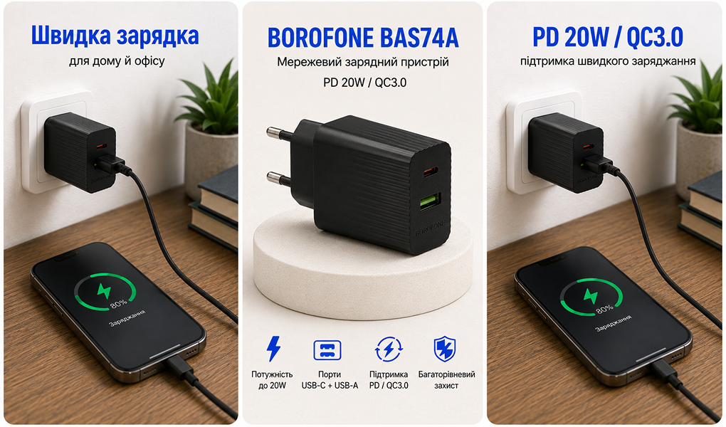 ��������� �������� �������  BOROFONE BAS74A PD20W+QC3.0 Black
