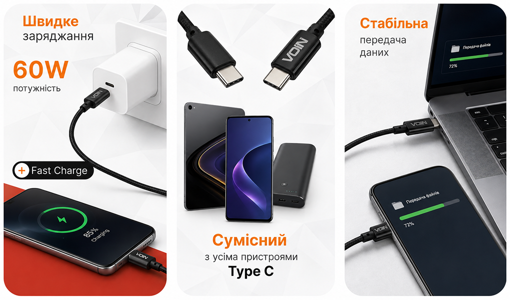 ������ VOIN CC-1502C Type C - Type C 60W 1m, Black (������ �������/�������� �����)