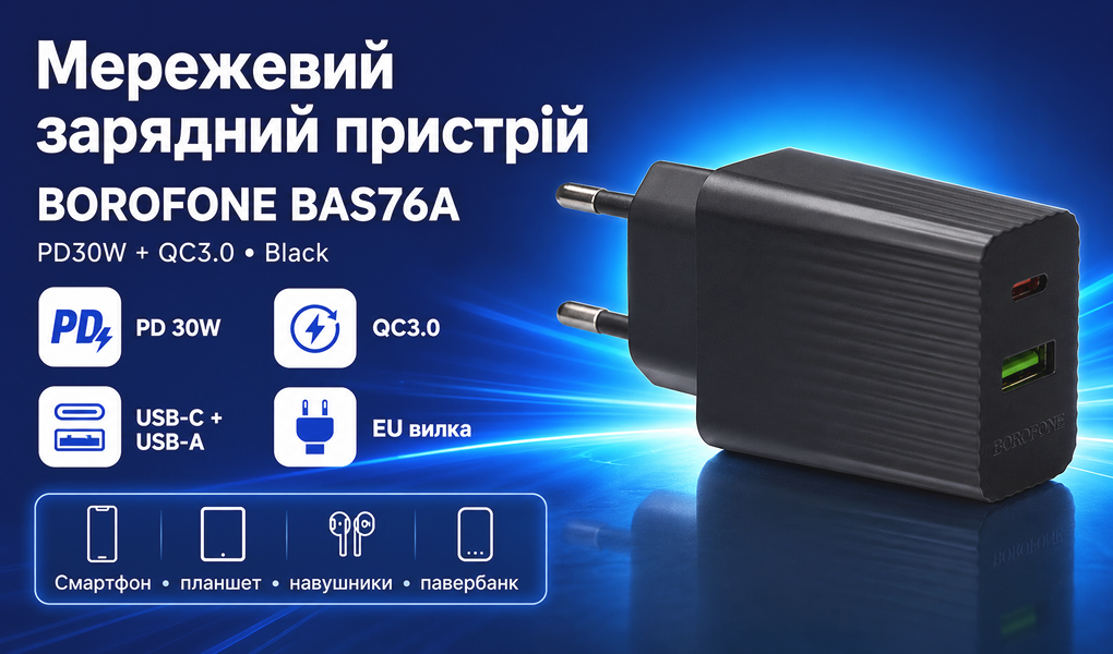��������� �������� �������  BOROFONE BAS76A PD30W+QC3.0 Black