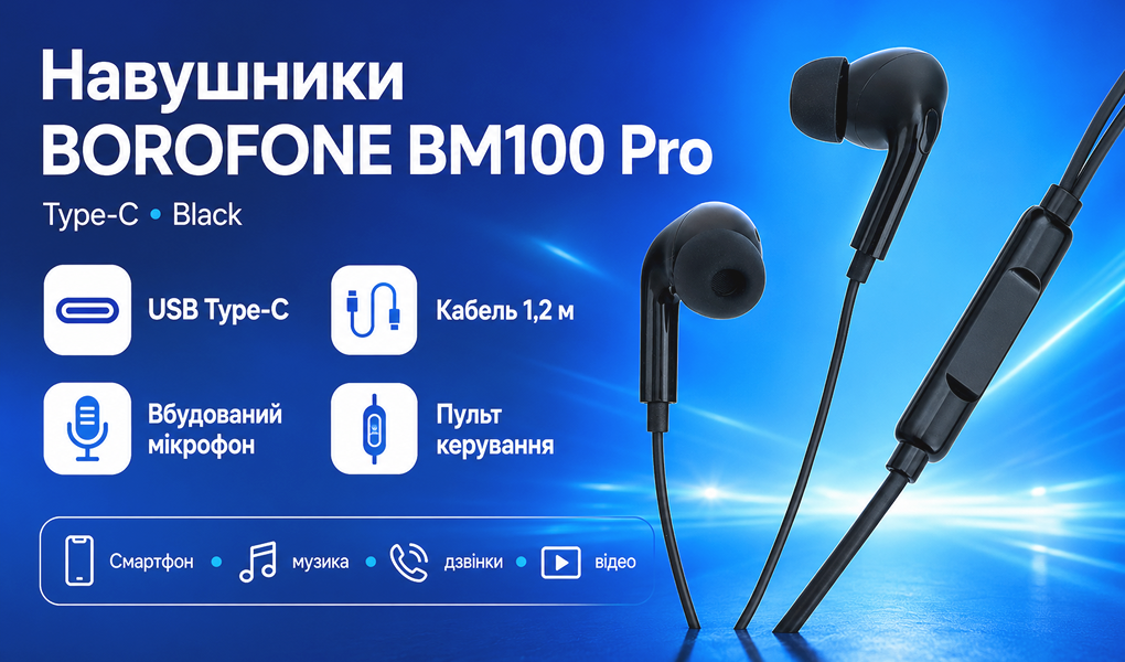 ��������� BOROFONE BM100 Pro � ���������, Type C, 1� Black