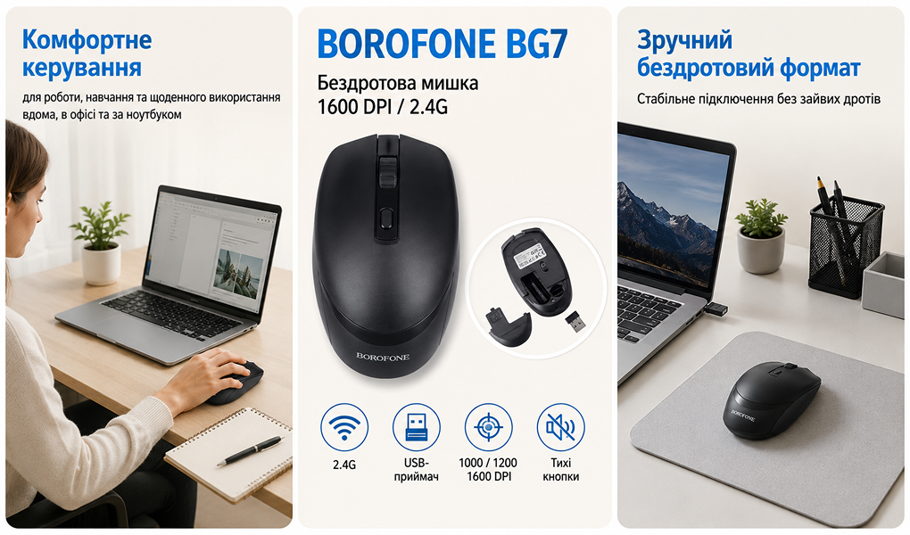 ����� ���������� BOROFONE BG7, 1600DPI, 2,4G