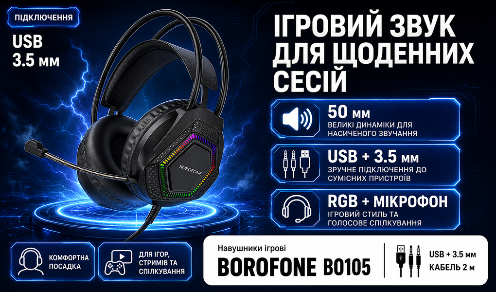 ��������� ����� BOROFONE BO105, USB+3.5 plug, 2� Black