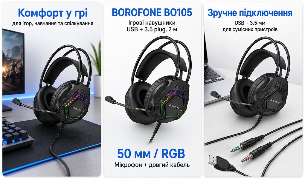 ��������� ����� BOROFONE BO105, USB+3.5 plug, 2� Black