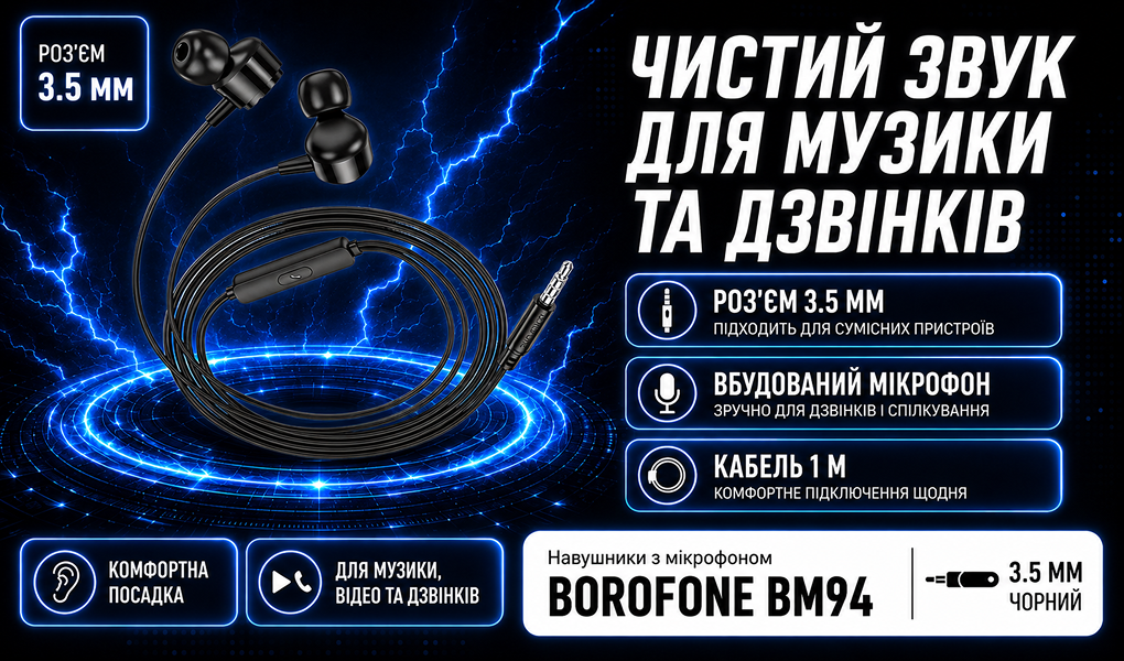 ��������� BOROFONE BM94 � ���������, 3.5��, 1� Black