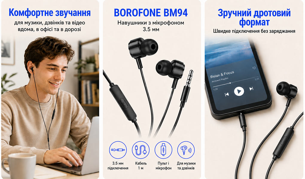 ��������� BOROFONE BM94 � ���������, 3.5��, 1� Black