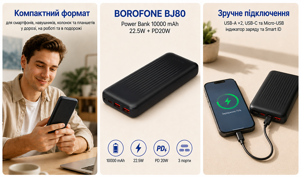 Power bank Borofone BJ80 10000 mAh 22,5W+PD20W Black