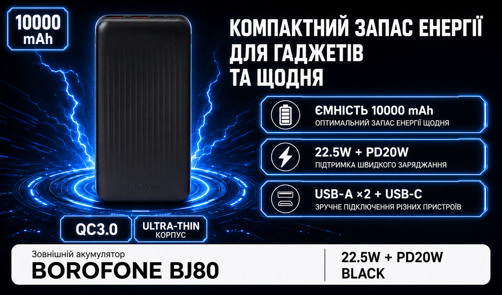 Power bank Borofone BJ80 10000 mAh 22,5W+PD20W Black