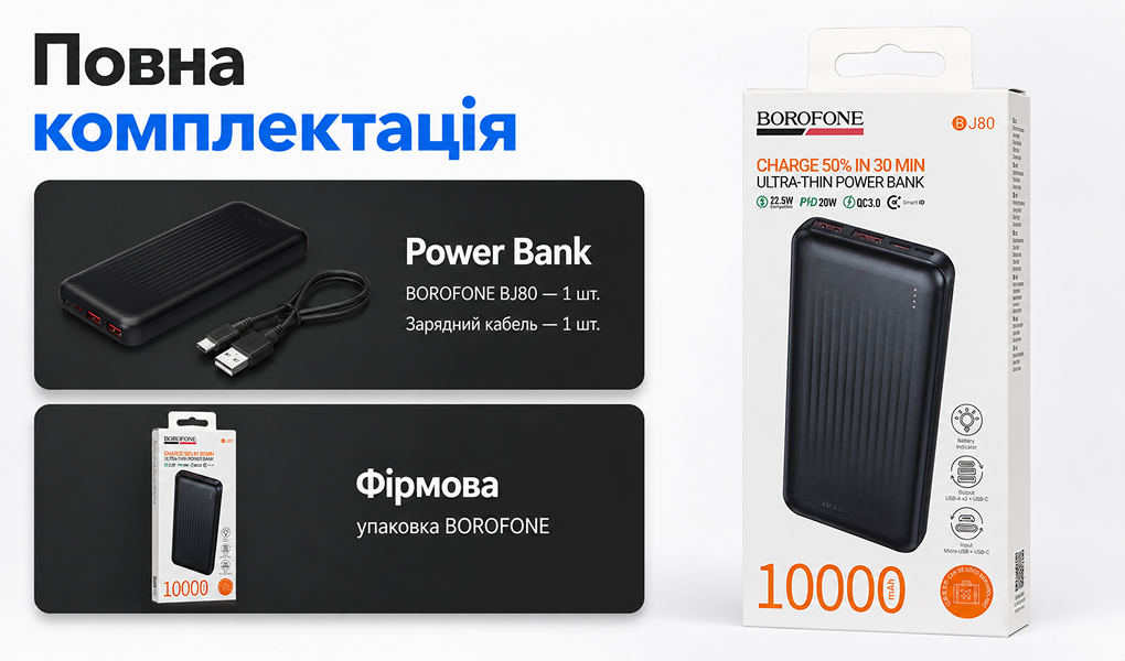 Power bank Borofone BJ80 10000 mAh 22,5W+PD20W Black