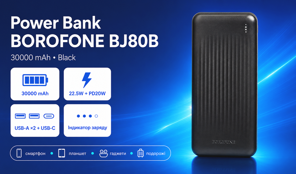Power bank Borofone BJ80B 30000 mAh 22,5W+PD20W Black