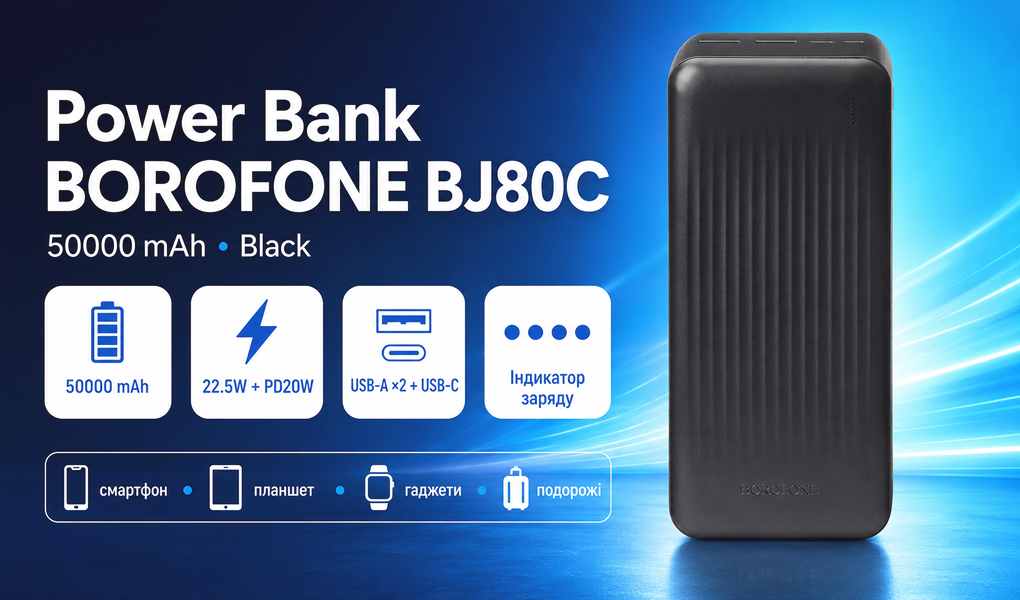 Power bank Borofone BJ80C 50000 mAh 22,5W+PD20W Black