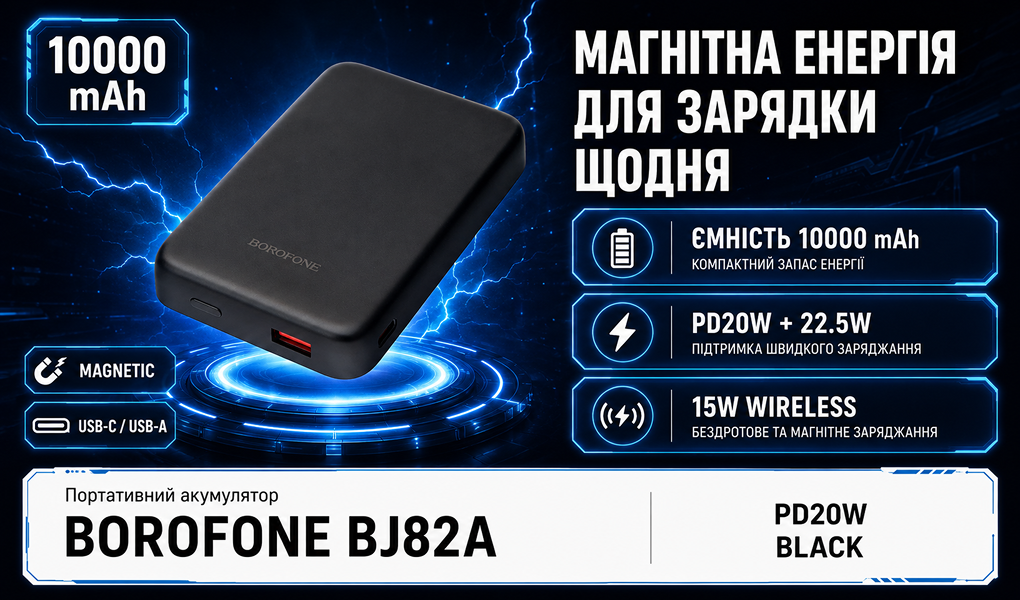 Power bank Borofone BJ82A 10000 mAh PD20W Black ���������