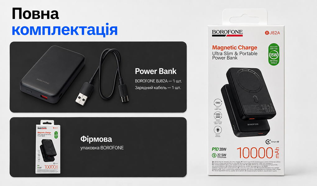 Power bank Borofone BJ82A 10000 mAh PD20W Black ���������