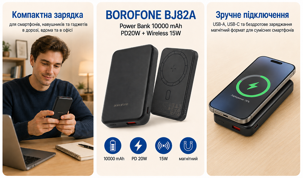 Power bank Borofone BJ82A 10000 mAh PD20W Black ���������