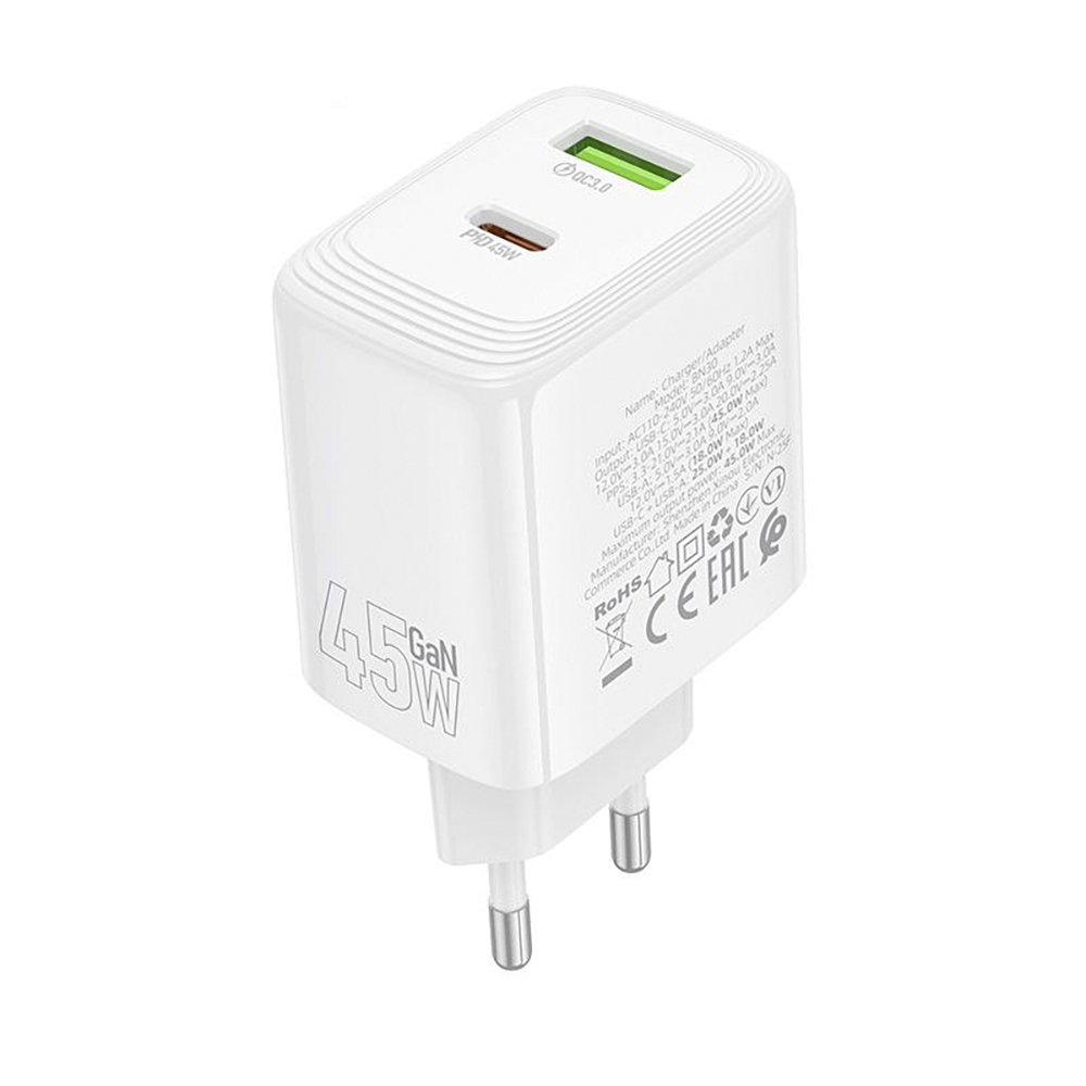 ��������� �������� �������  BOROFONE BN30 USB-C1:25W, USB-A?20W White