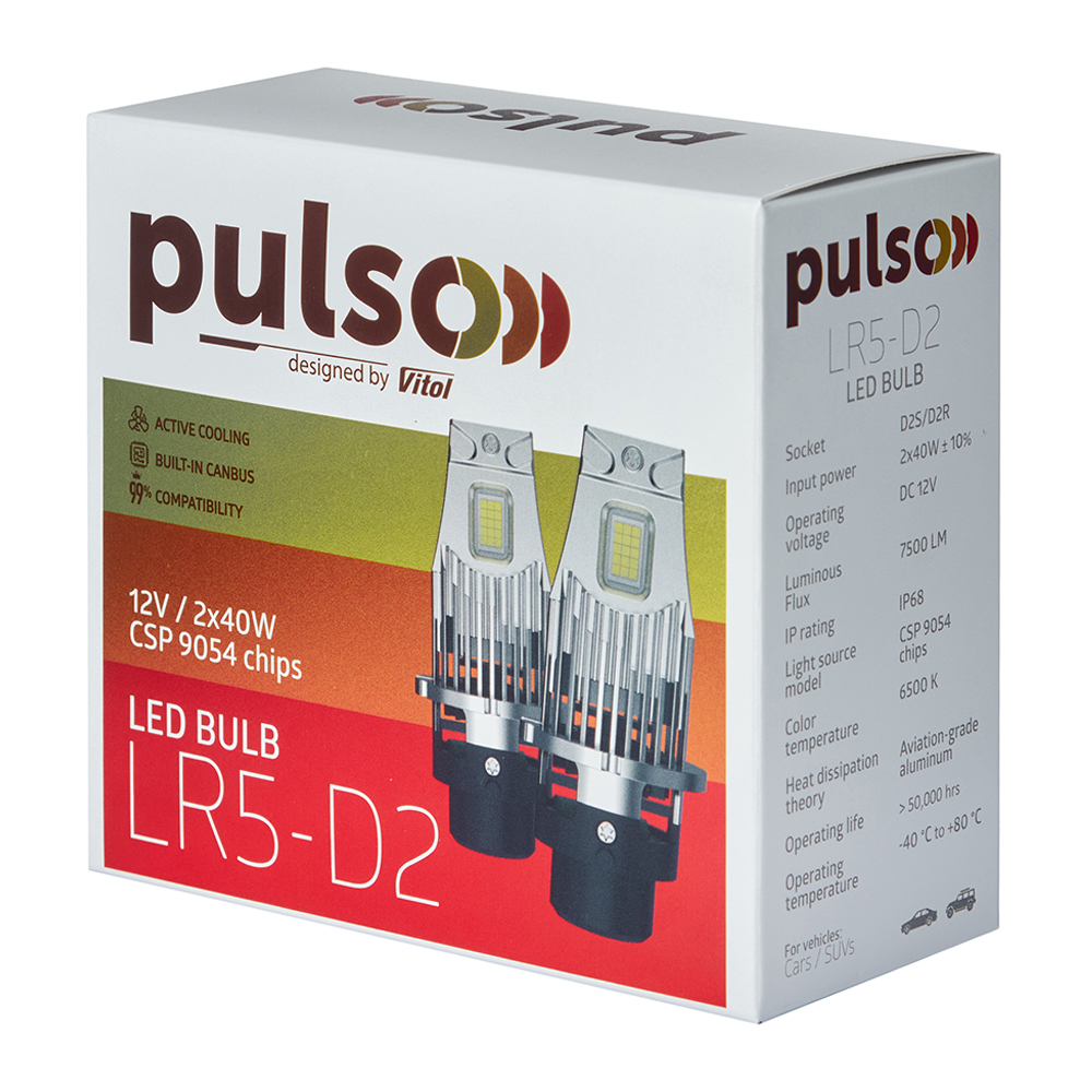����� PULSO LR5-D2 S/R/9054 CSP chips/12V/2*40W/7500Lm/6500k