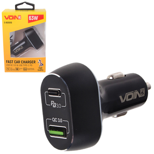 ������������ �������� ������� VOIN 63W, 1USB QC3.0 18W + 1PD 45W, 12/24V