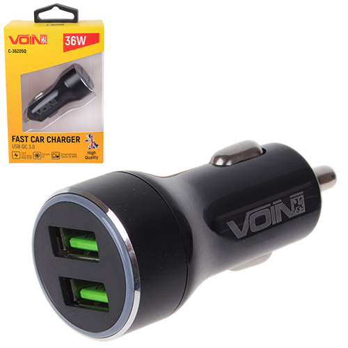 ������������ �������� ������� VOIN 36W, 2USB QC3.0, 12/24V (3.6-6.5V/3A; 6.5-9V/2A; 9V-12V/1.5)