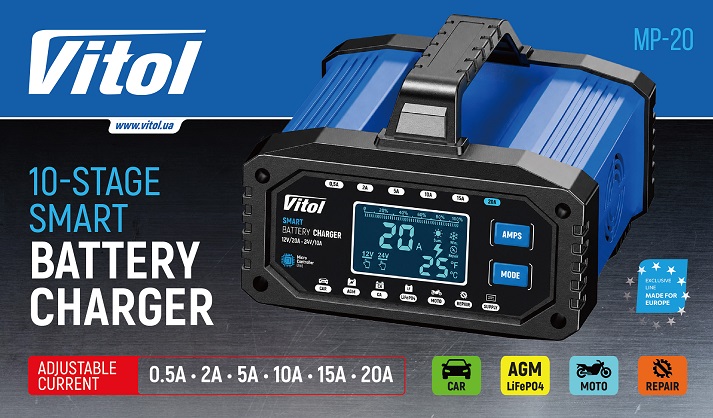 �������� ������� "ViTOL" MP-20 12V-20A/24V-10A/4-300AHR/LCD/I���������