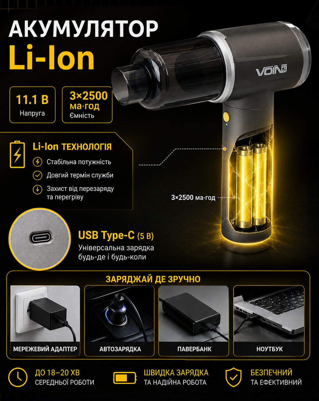 ������� "VOIN" V-58CL 60W/7.4V/���-2�2000mAh/2 ������/������ �� ���� �������/�����