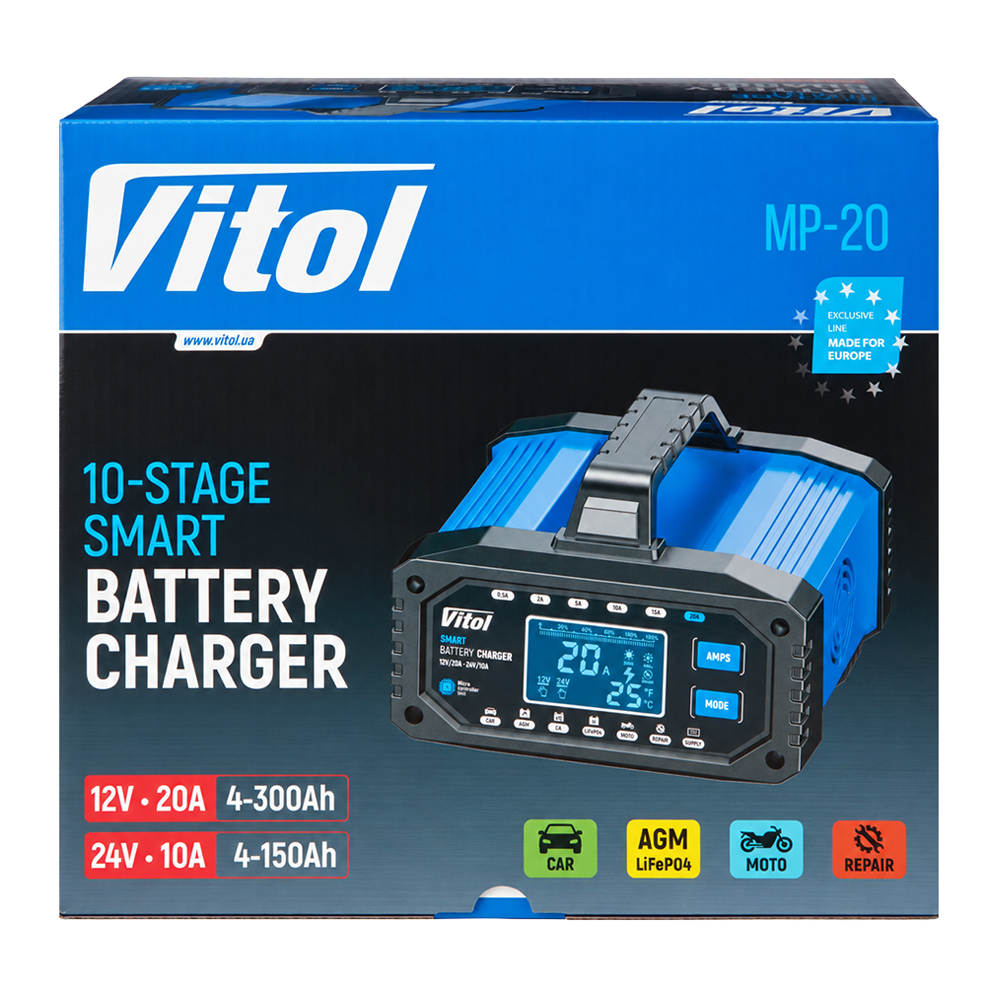 �������� ������� "ViTOL" MP-20 12V-20A/24V-10A/4-300AHR/LCD/I���������