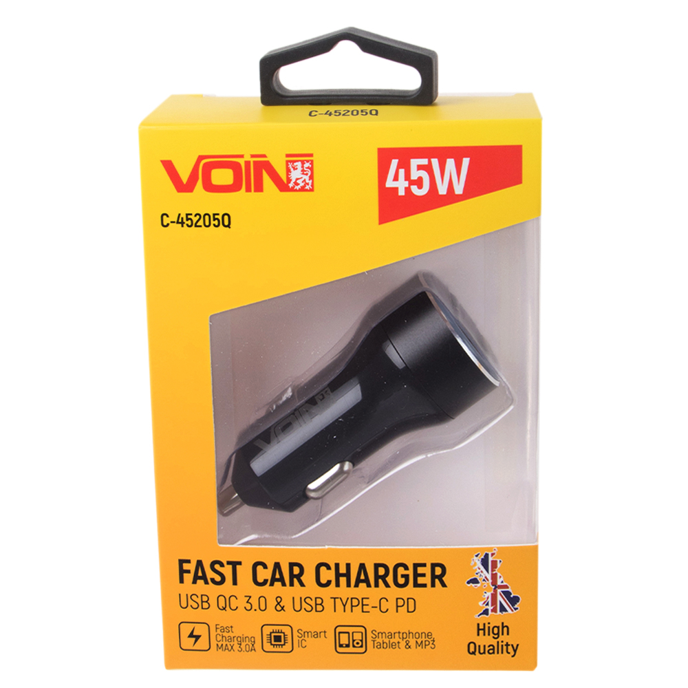 ������������ �������� ������� VOIN 45W, 1USB QC3.0 18W + 1PD 27W, 12/24V